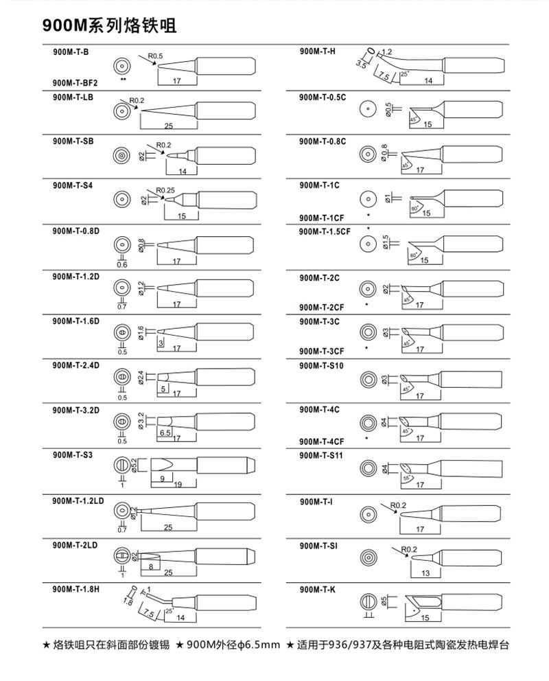 900M-T系列烙鐵頭參數